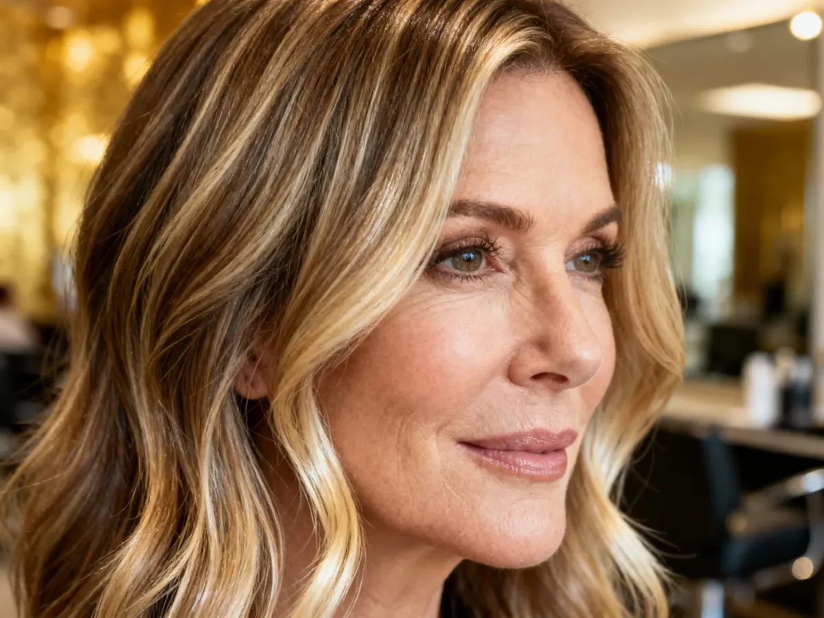 Wielowymiarowa koloryzacja bronde z balayage, babylights i jaśniejszymi pasmami wokół twarzy