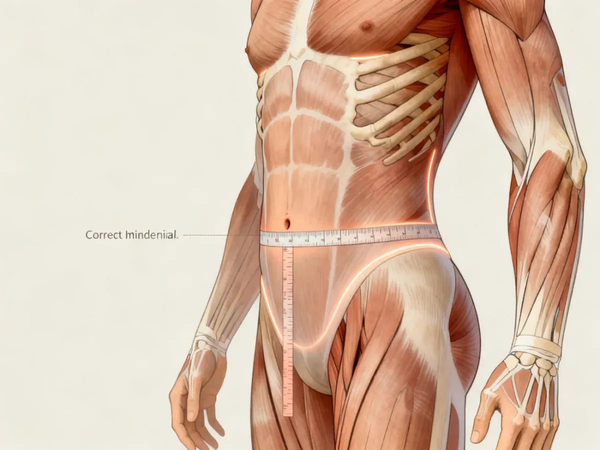 Anatomiczne przedstawienie prawidłowego miejsca pomiaru pasa między żebrem a kością biodrową